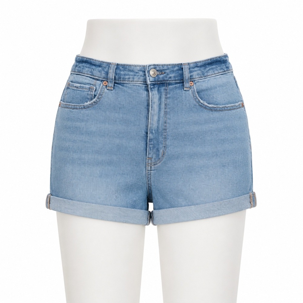 American Eagle Mom Short Women 12 Blue Denim High Rise Cuffed Stretch Jean Short